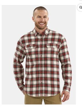 NWT George Button-Up Plaid Flannel Dress Shirt in Cream, Red, Forrest & Black